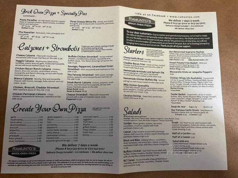 Remunto's Brick Oven Pizza - Claremont, NH menu_pic