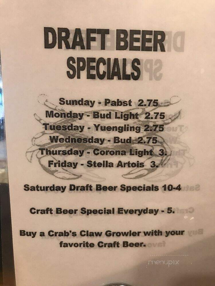 Crab's Claw Inn - Lavallette, NJ menu_pic