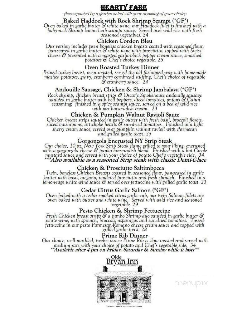 Olde Bryan Inn - Saratoga Springs, NY menu_pic