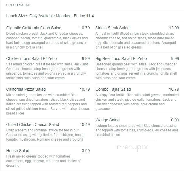 Zebb's Deluxe Grill & Bar - Syracuse, NY menu_pic