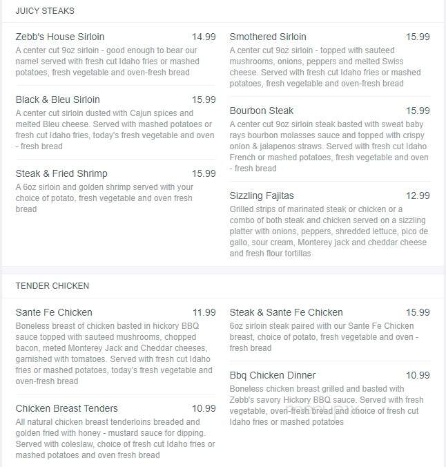 Zebb's Deluxe Grill & Bar - Syracuse, NY menu_pic