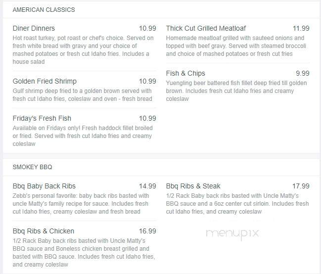 Zebb's Deluxe Grill & Bar - Syracuse, NY menu_pic