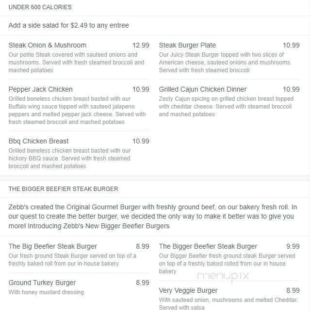 Zebb's Deluxe Grill & Bar - Syracuse, NY menu_pic