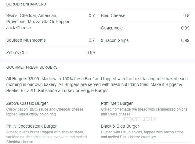 Zebb's Deluxe Grill & Bar - Syracuse, NY menu_pic