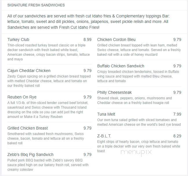 Zebb's Deluxe Grill & Bar - Syracuse, NY menu_pic
