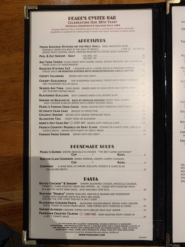 Pearl's Restaurant - Oklahoma City, OK menu_pic