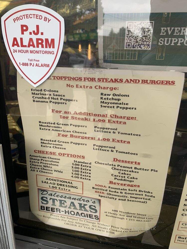 Dalessandro's Steaks - Philadelphia, PA menu_pic