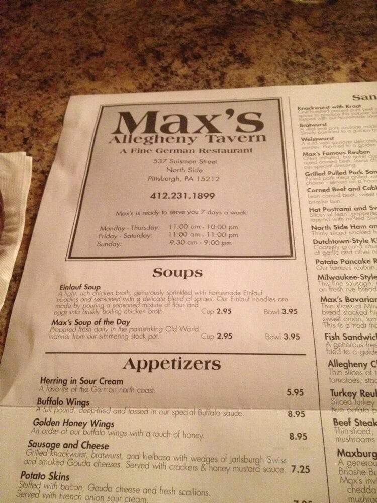 Max's Allegheny Tavern - Pittsburgh, PA menu_pic
