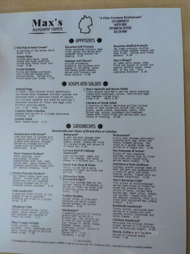 Max's Allegheny Tavern - Pittsburgh, PA menu_pic
