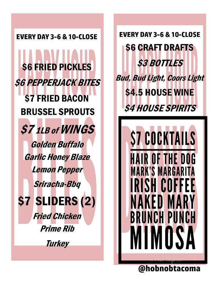 Hob-Nob Restaurant & Lounge - Tacoma, WA menu_pic