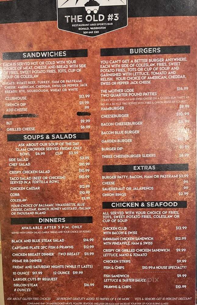 Old Number 3 - Ronald, WA menu_pic