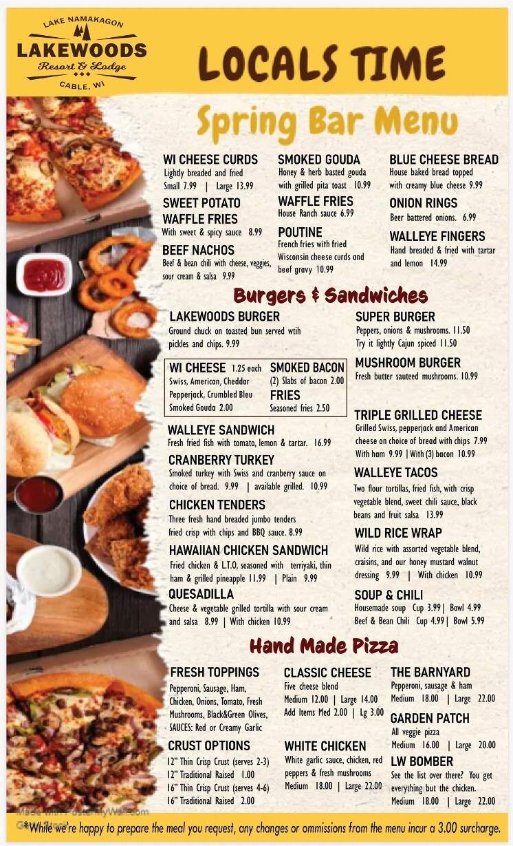 Lakewoods Resort & Lodge - Cable, WI menu_pic