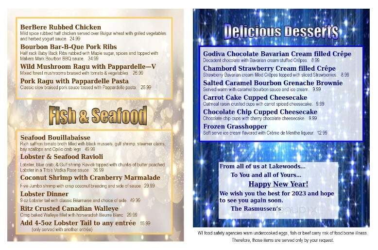 Lakewoods Resort & Lodge - Cable, WI menu_pic