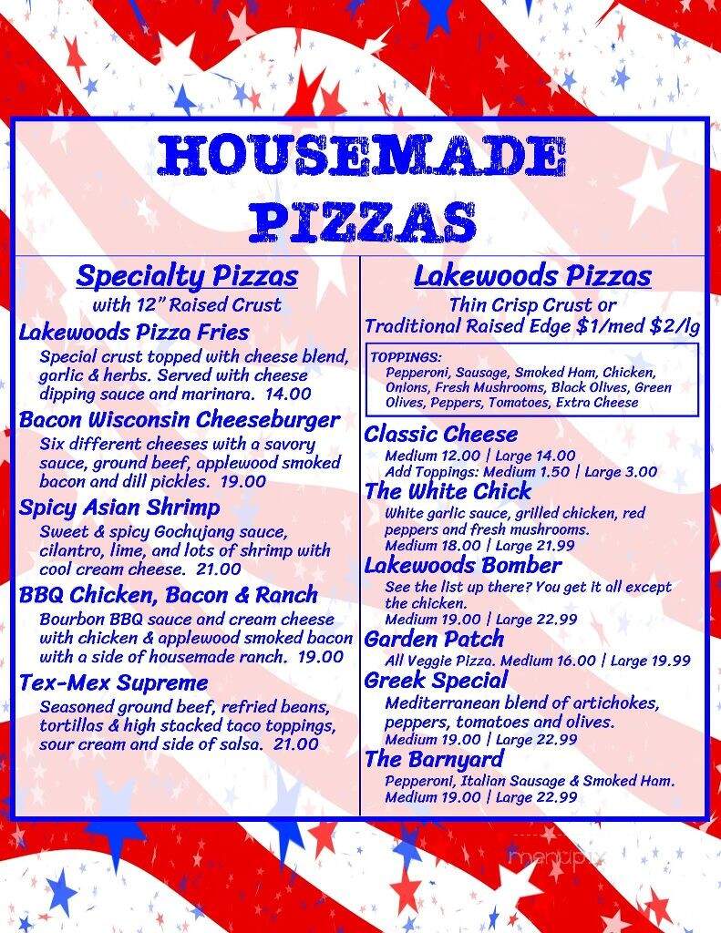 Lakewoods Resort & Lodge - Cable, WI menu_pic