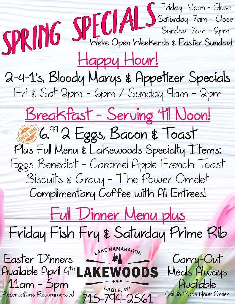 Lakewoods Resort & Lodge - Cable, WI menu_pic