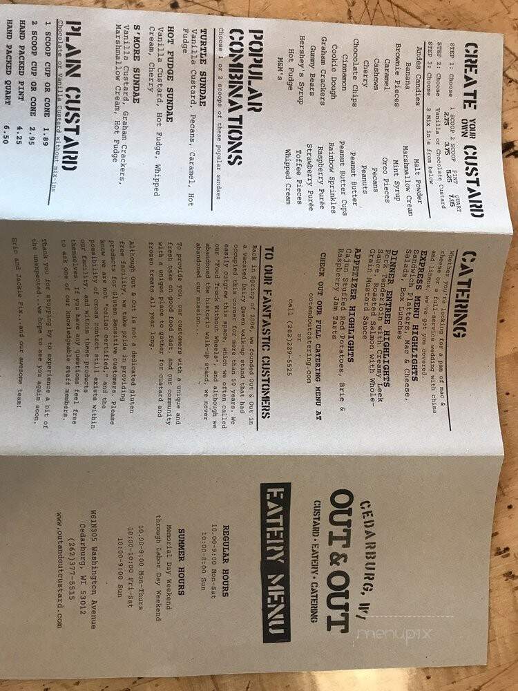 Out & Out Custard & Sandwiches - Cedarburg, WI menu_pic
