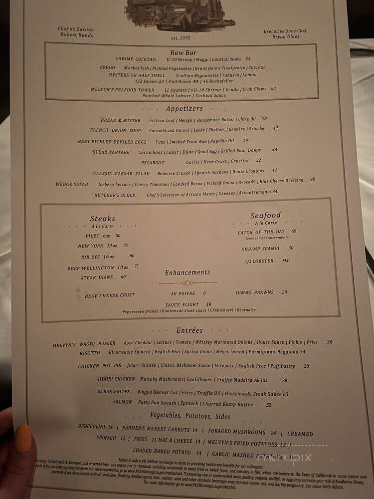 Melvyn's Restaurant & Lounge - Palm Springs, CA menu_pic
