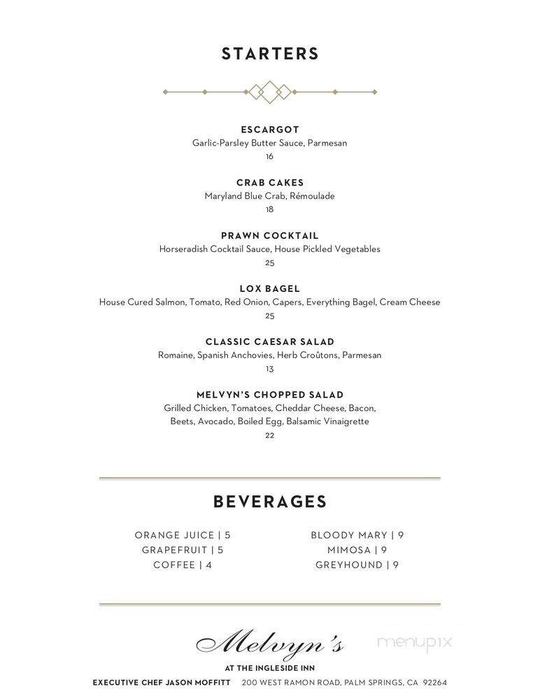 Melvyn's Restaurant & Lounge - Palm Springs, CA menu_pic