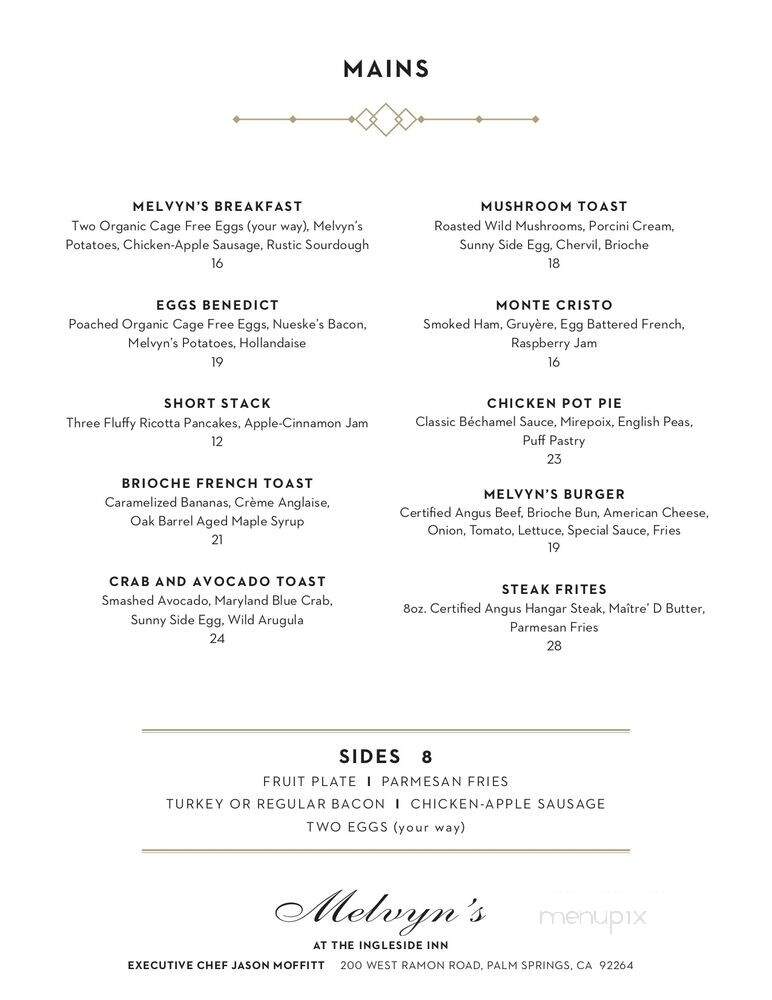 Melvyn's Restaurant & Lounge - Palm Springs, CA menu_pic