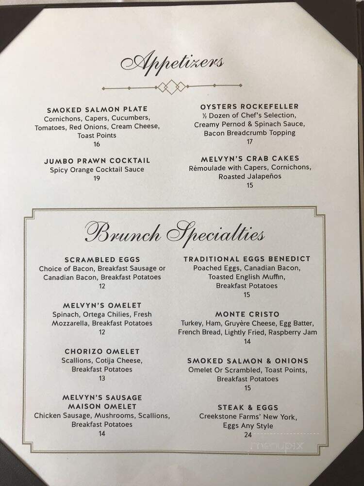 Melvyn's Restaurant & Lounge - Palm Springs, CA menu_pic