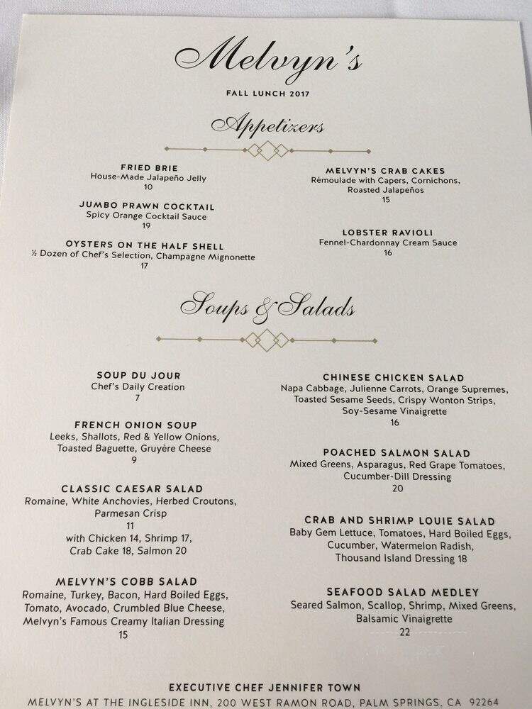 Melvyn's Restaurant & Lounge - Palm Springs, CA menu_pic