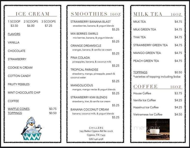 Chillers Frozen Yogurt - Cypress, TX menu_pic