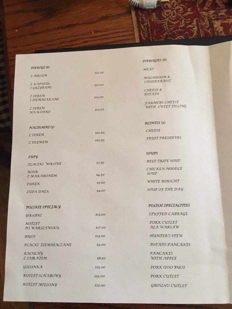 Warszawa Polish Restaurant - Ansonia, CT menu_pic