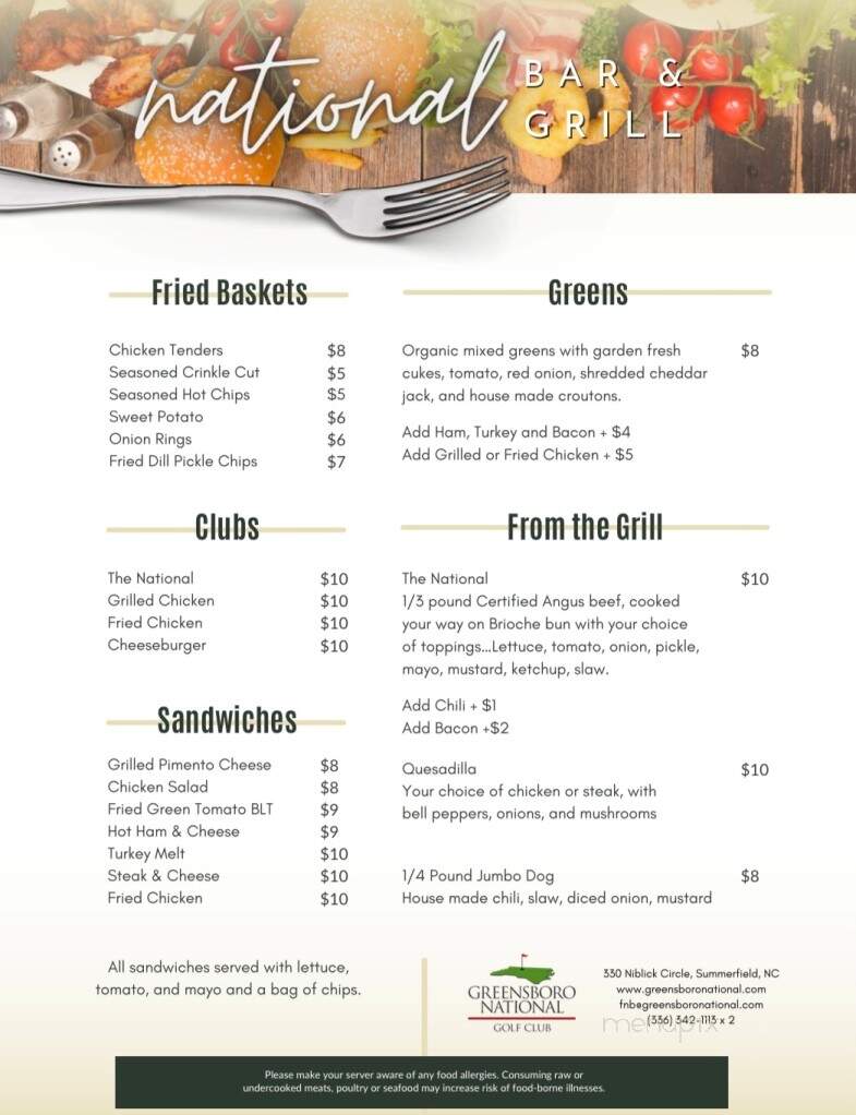 Greensboro National Bar & Grill - Summerfield, NC menu_pic