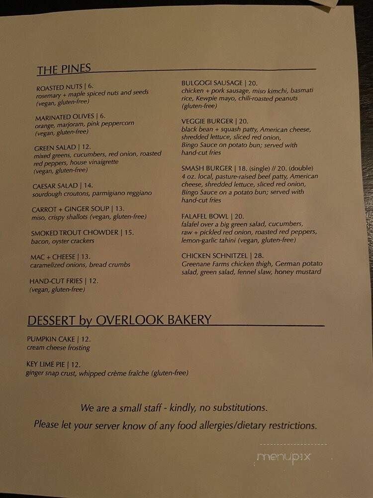 The Pines - Mount Tremper, NY menu_pic