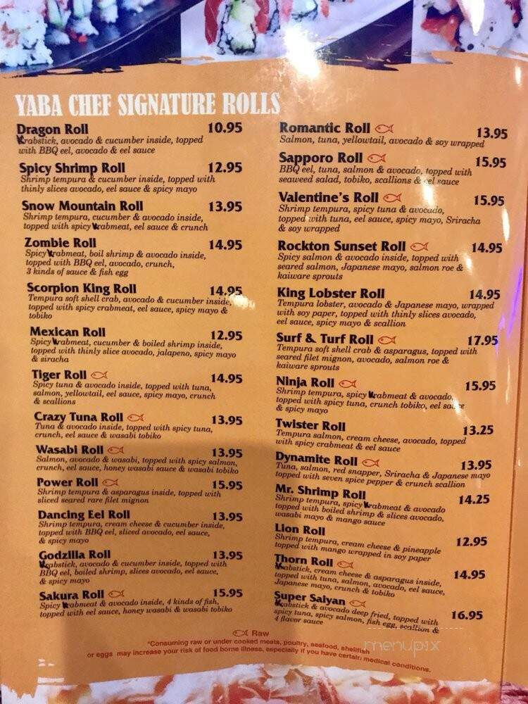 Yaba Sushi & Steak House - Roscoe, IL menu_pic