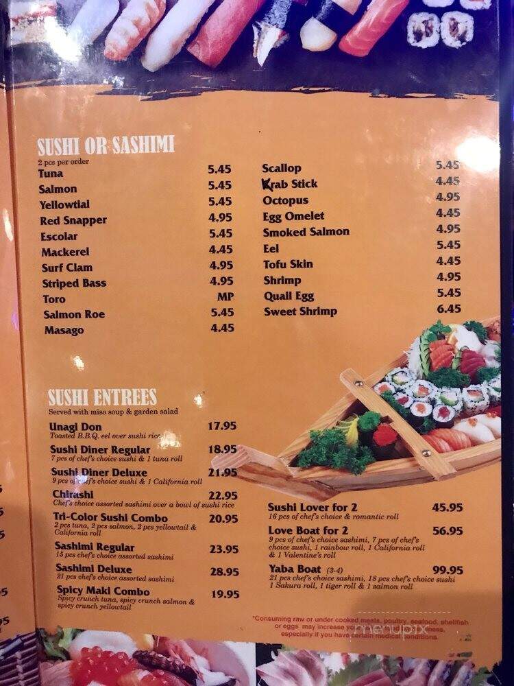 Yaba Sushi & Steak House - Roscoe, IL menu_pic