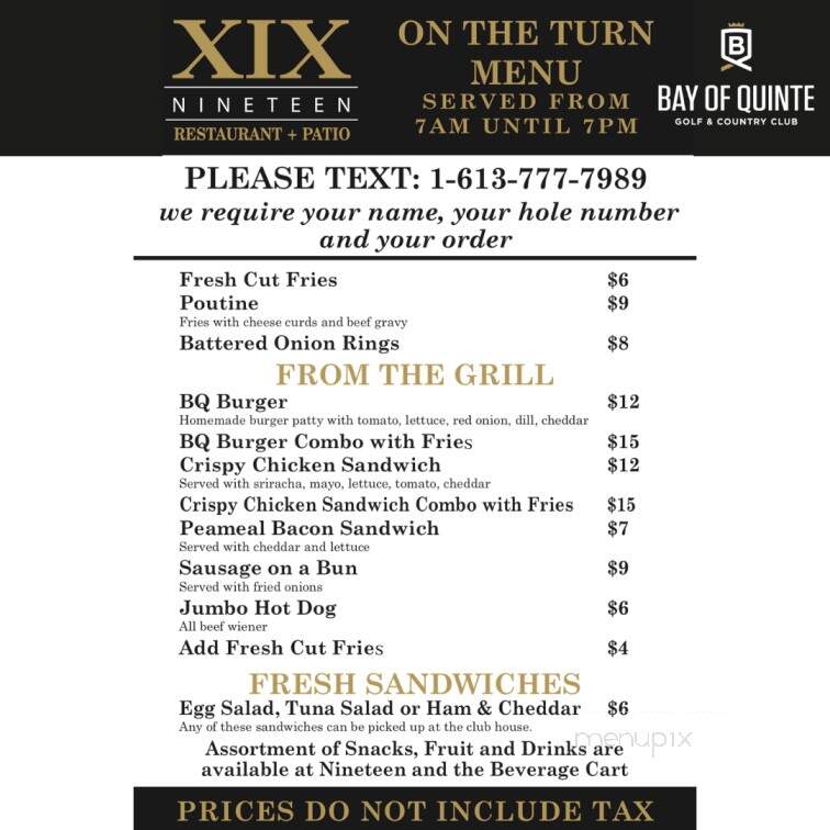 Nineteen Restaurant & Bar - Belleville, ON menu_pic
