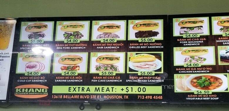 Khang Vietnamese Sandwich Cafe - Houston, TX menu_pic