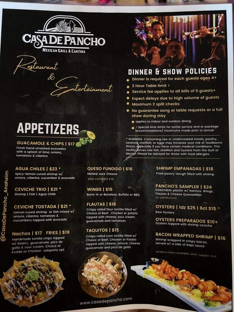 Casa De Pancho Mexican Grill & Cantina - Anaheim, CA menu_pic