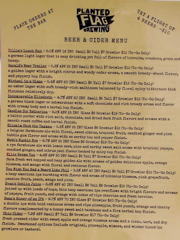 Planted Flag Brewing - Medina, OH menu_pic