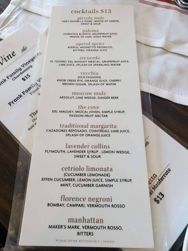 Via Piccola Trattoria - Tiburon, CA menu_pic