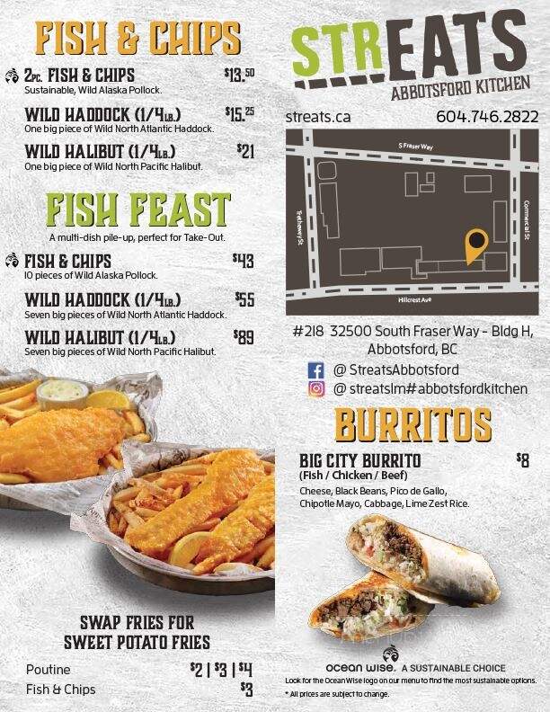 Streats Abbotsford kitchen - Abbotsford, BC menu_pic