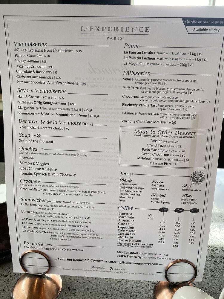 L'Experience Paris - Issaquah, WA menu_pic
