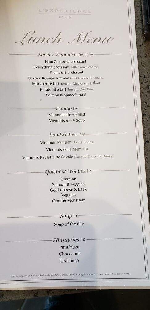 L'Experience Paris - Issaquah, WA menu_pic