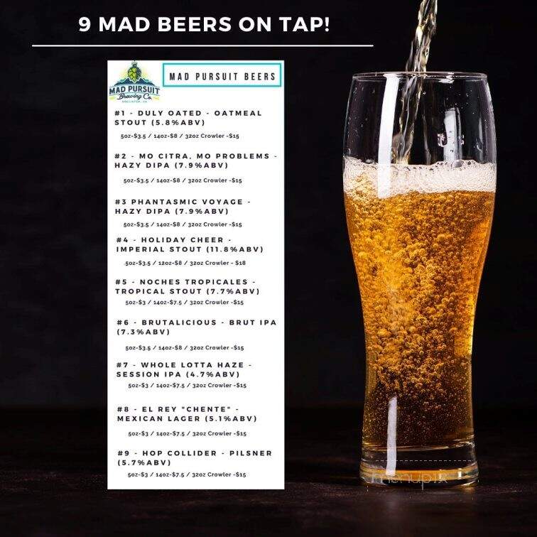 Mad Pursuit Brewing Company - Hollister, CA menu_pic