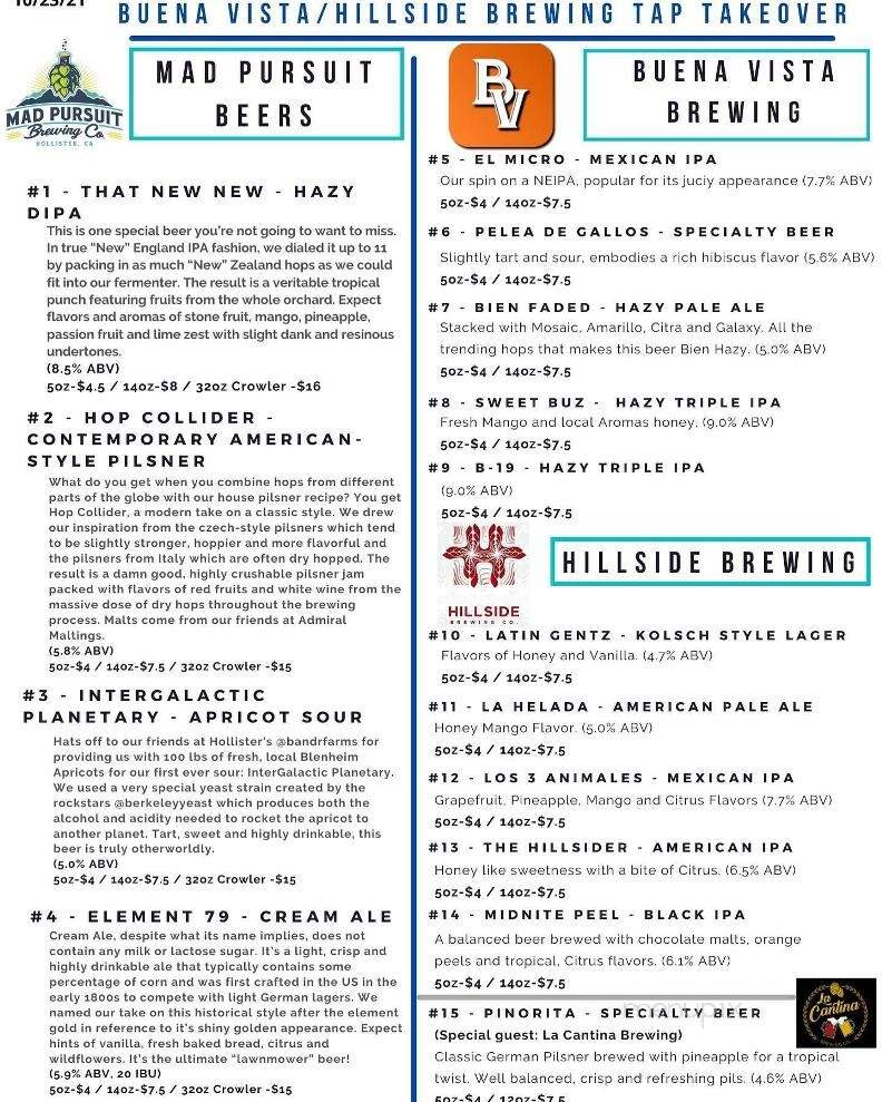 Mad Pursuit Brewing Company - Hollister, CA menu_pic