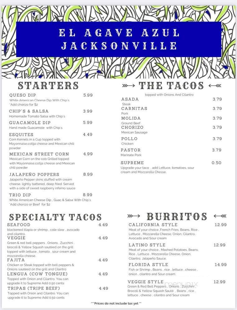 El Agave Azul - Orange Park, FL menu_pic