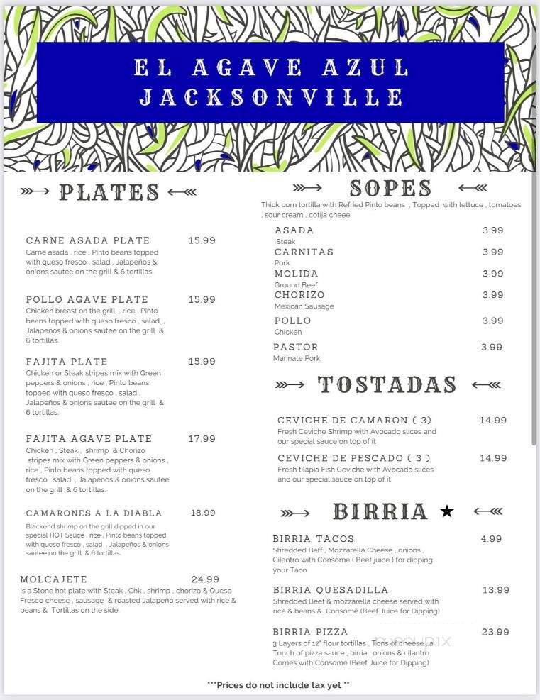 El Agave Azul - Orange Park, FL menu_pic