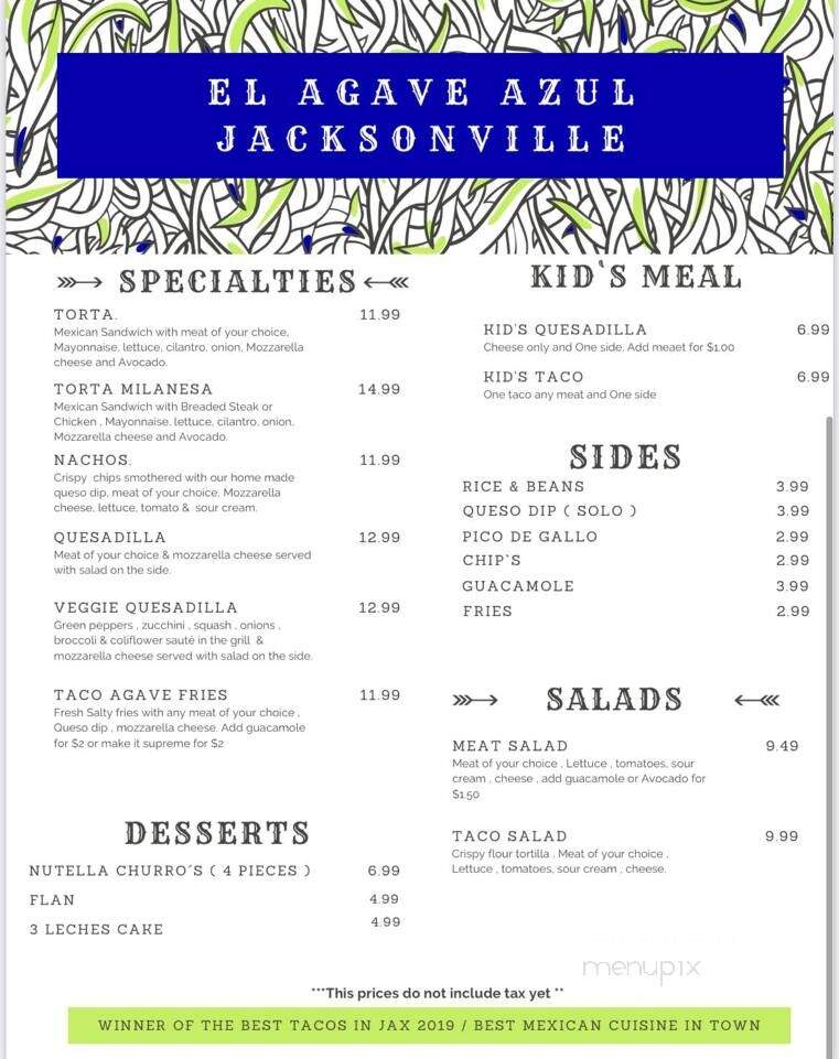 El Agave Azul - Orange Park, FL menu_pic