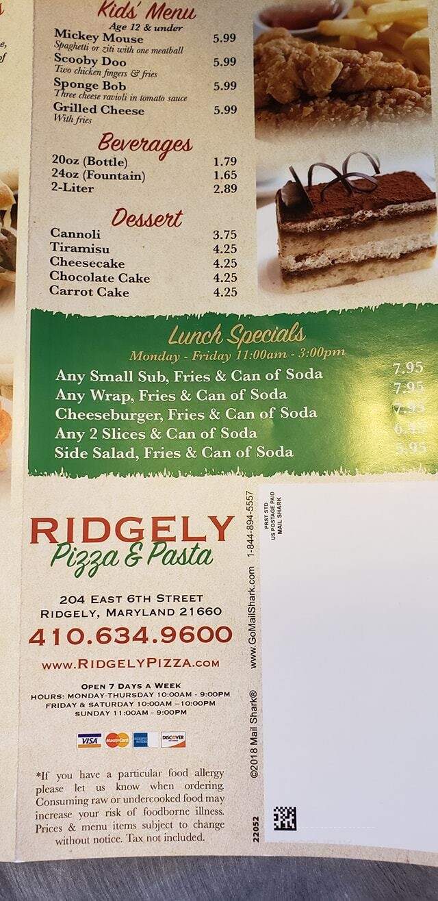 Ridgely Pizza and Pasta - Ridgely, MD