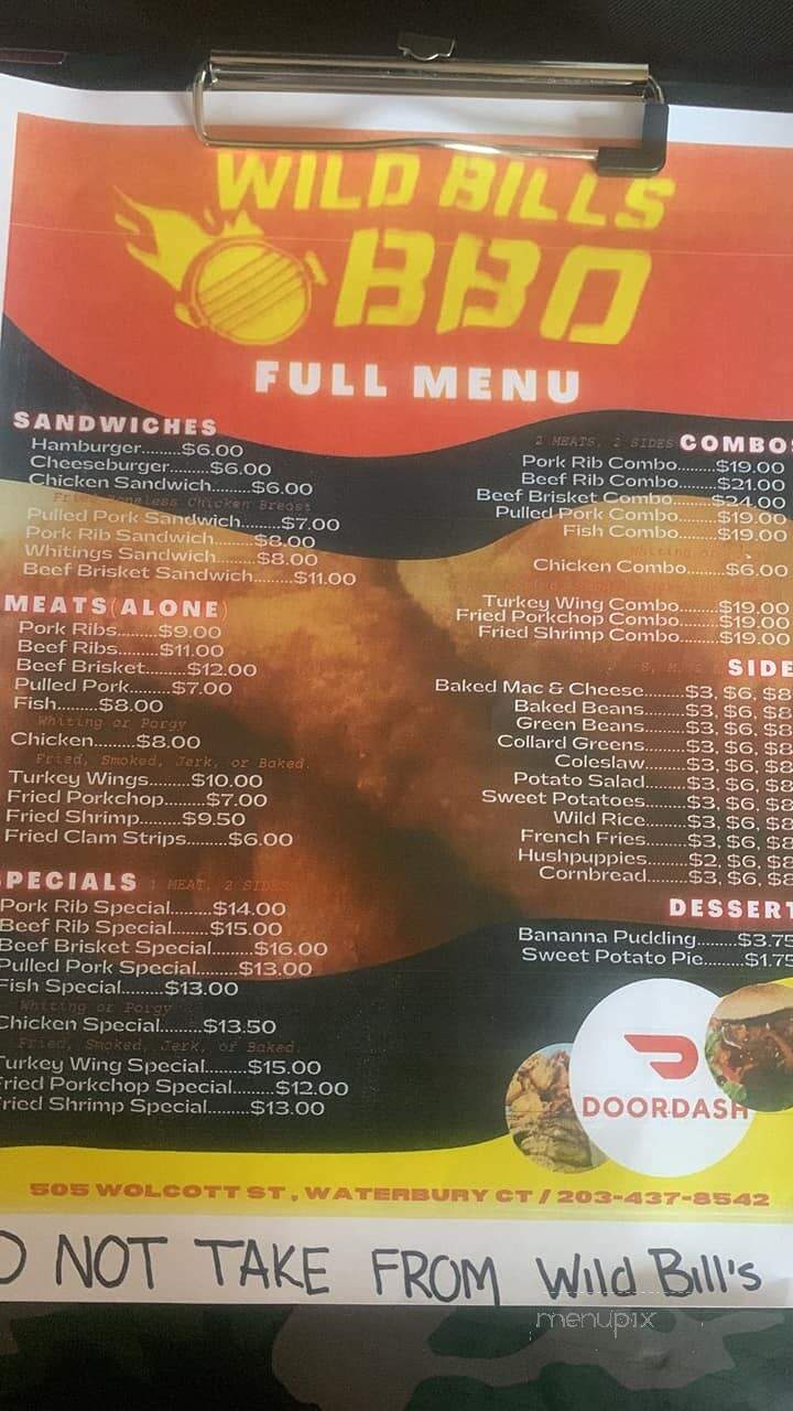 Wild Bill's BBQ - Waterbury, CT menu_pic