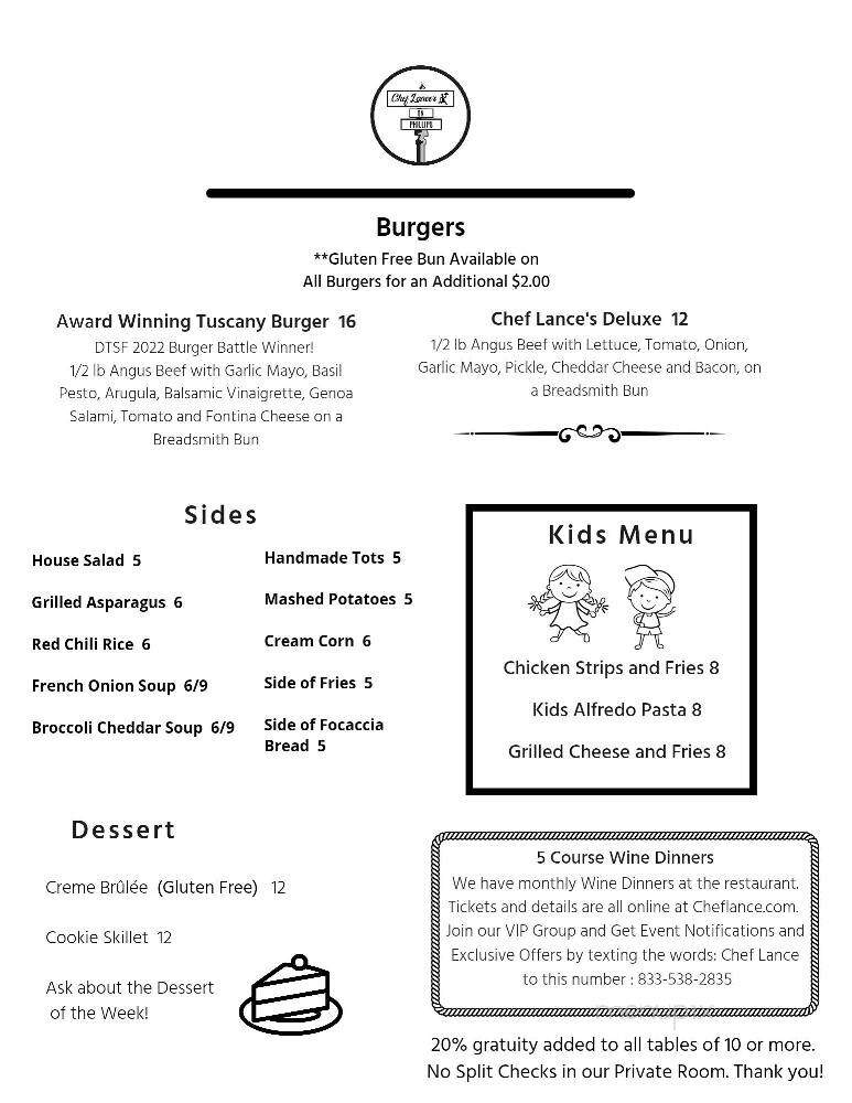 Chef Lance's On Phillips - Sioux Falls, SD menu_pic