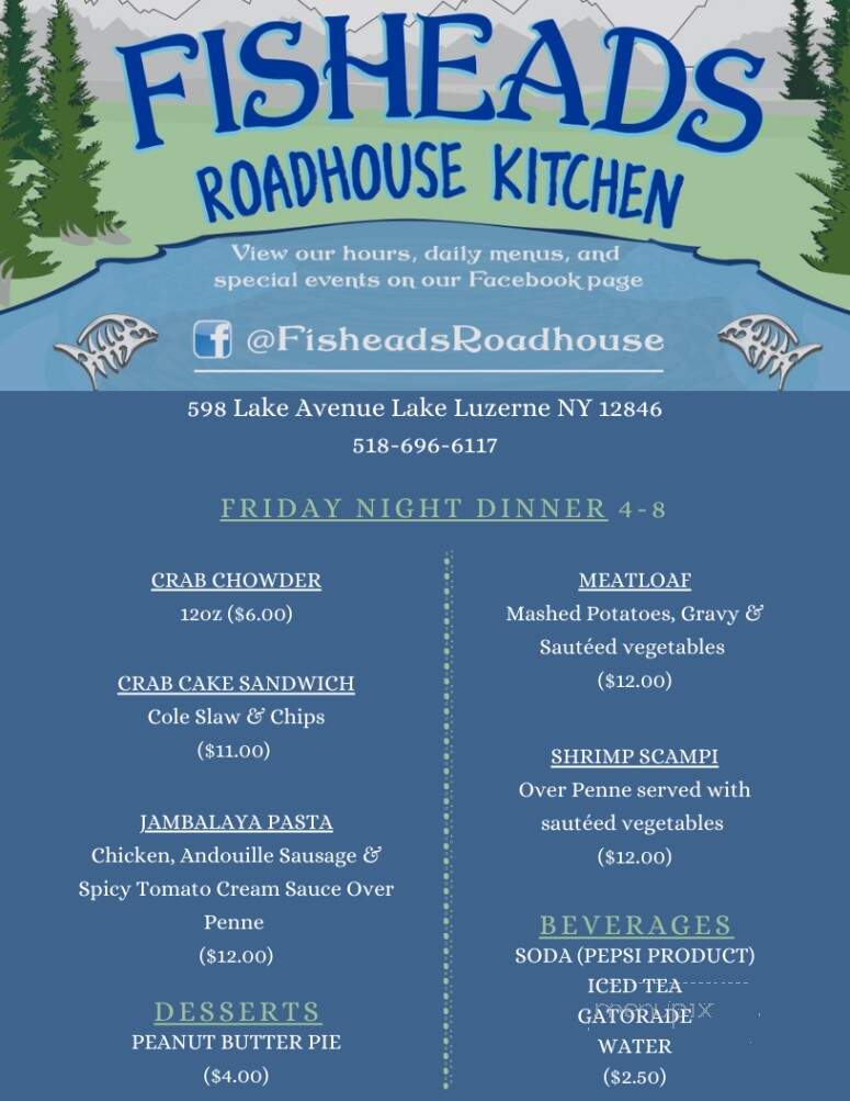 Fisheads Roadhouse Kitchen - Lake Luzerne, NY menu_pic