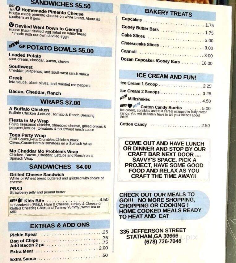 Savvy Cakes and Legendary Sandwiches - Statham, GA menu_pic