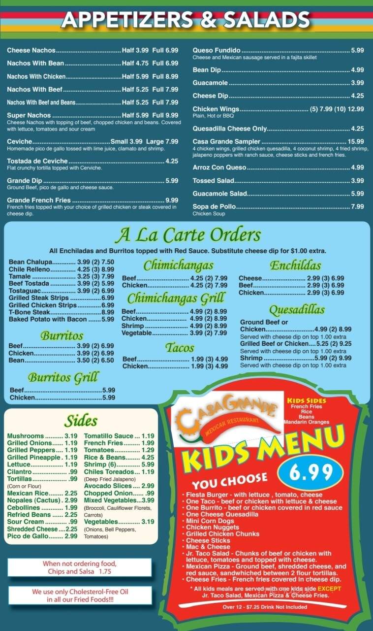 Casa Grande Mexican Restaurant - Harrodsburg, KY menu_pic